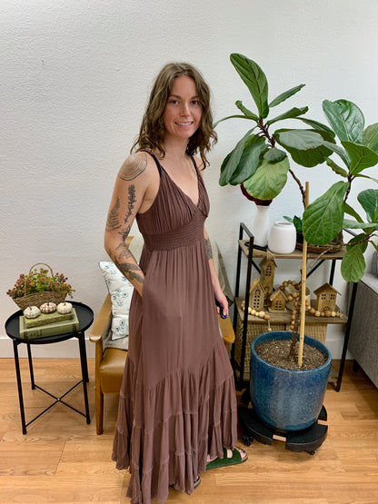 Cocoa Shirred Maxi Dress