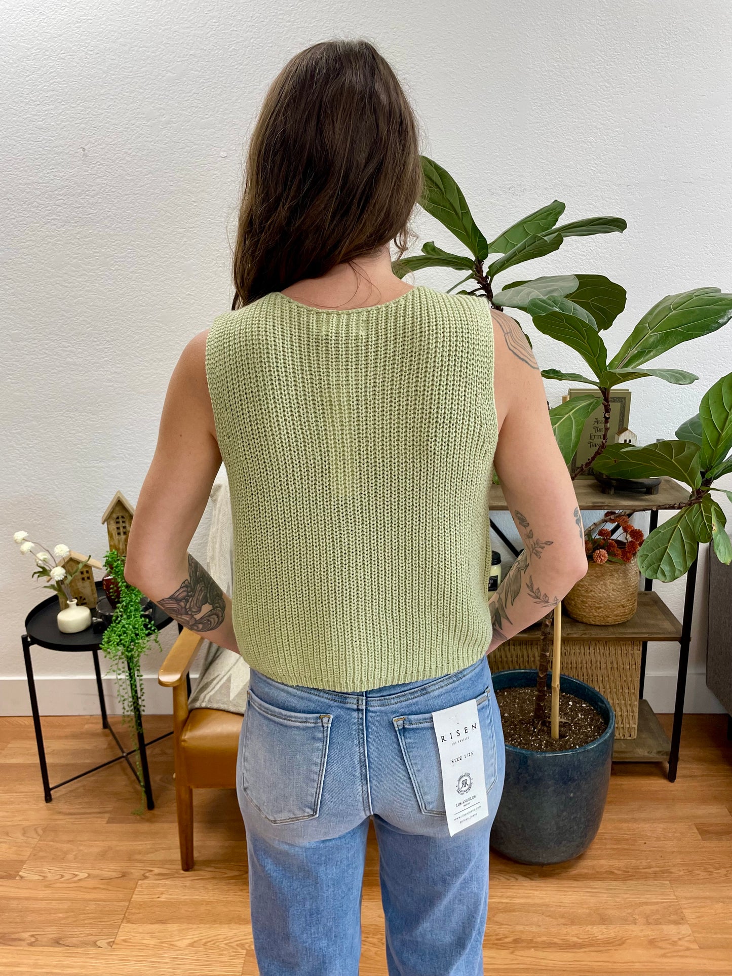 Olive Sleeveless Button Down Cardigan
