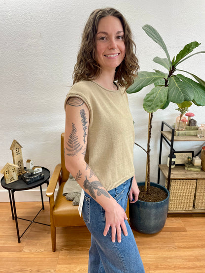 Khaki Raw Edge Sweater Top - Terra Cottage