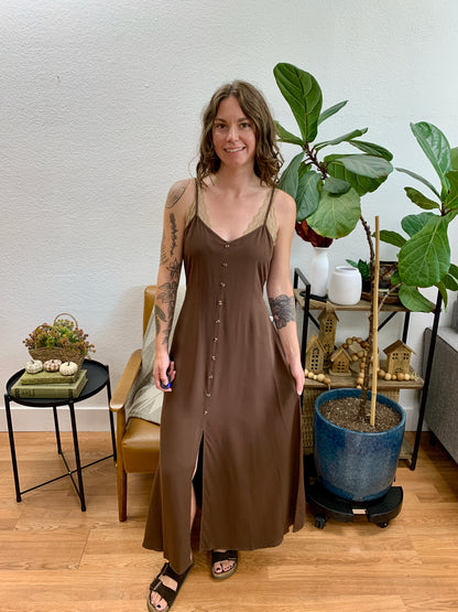 Chocolate Flowy Button Front Dress