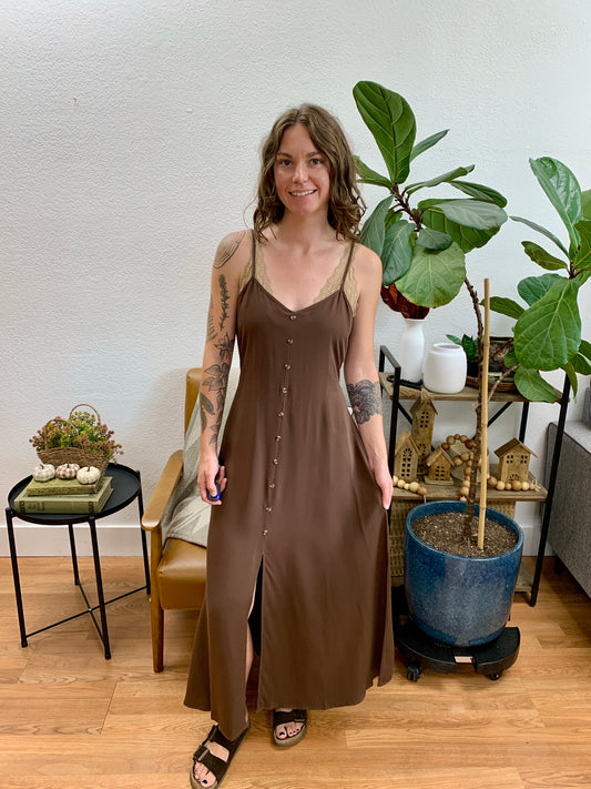 Chocolate Flowy Button Front Dress