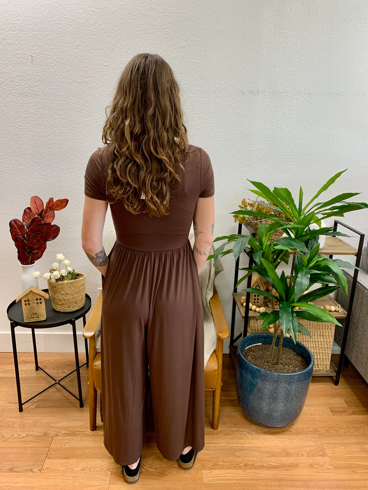 Chocolate Double Layer Short Sleeve Jumpsuit