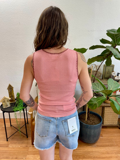 Blush Contrast Hem Sleeveless Sweater