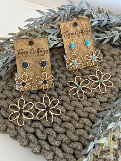 Double Tier Flower Drop Earrings