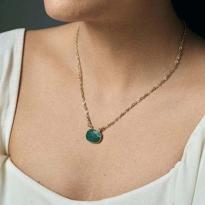 Gold Plated Necklace - Mica Green