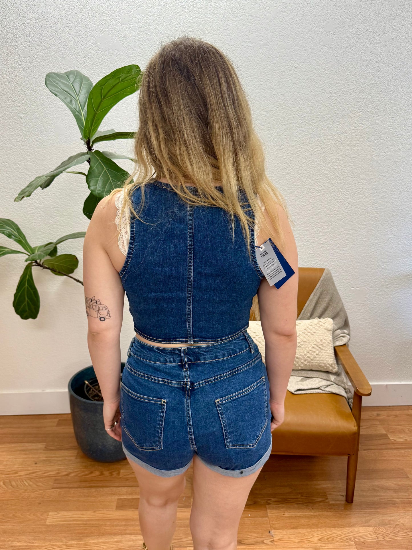 Cherry Embroidered Denim Shorts