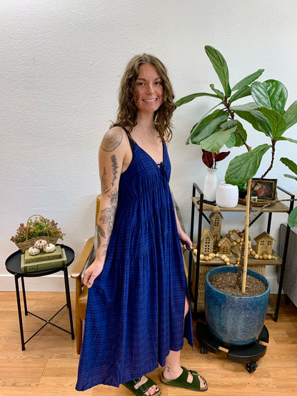 Navy Plaid Midi Dress