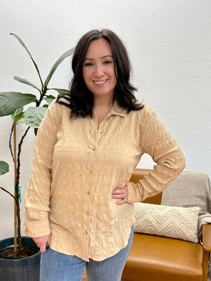 Almond Stripe Textured Button Down Top