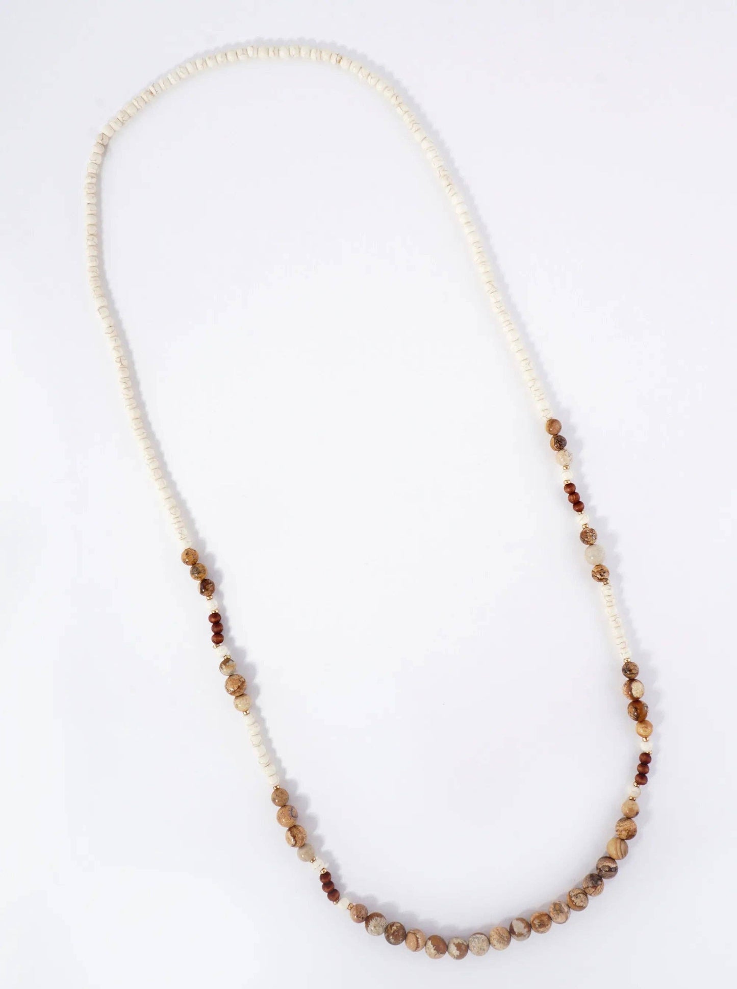 Inch Wooden Beads And Semiprecious Stone Long Necklace