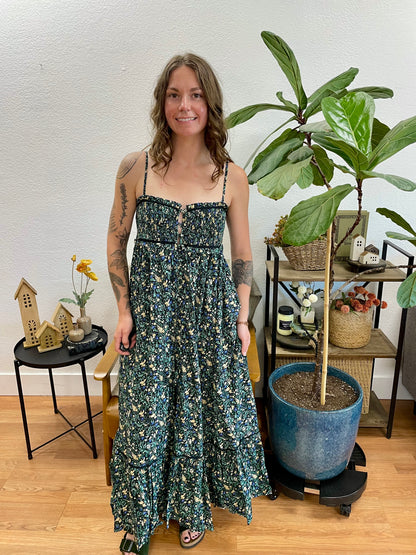 Black Floral Button Front Dress