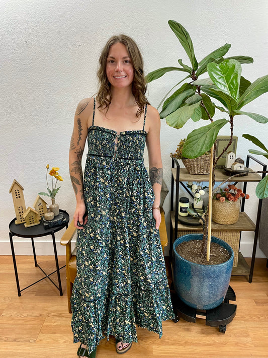 Black Floral Button Front Dress