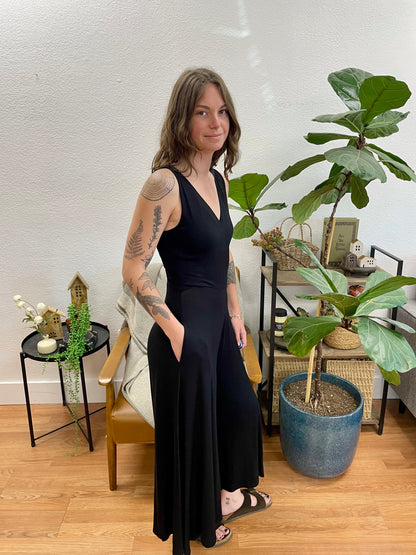 Black Crossover Front Jumpsuit