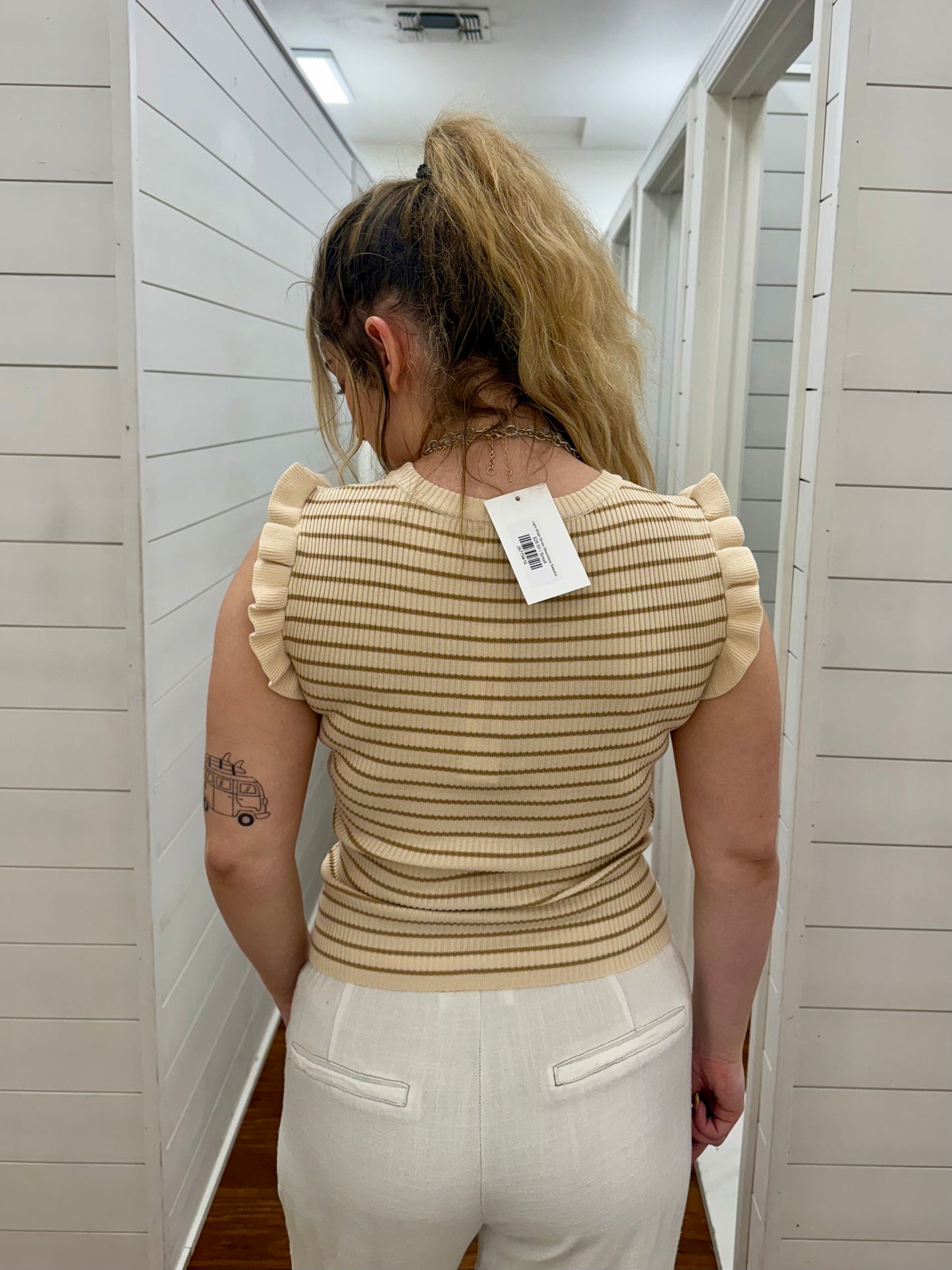 Light Khaki Stripe Sleeveless Sweater