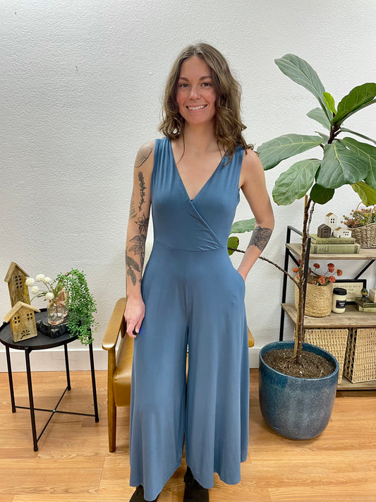 Slate Soft Surplice Sleeveless Jumpsuit - Terra Cottage