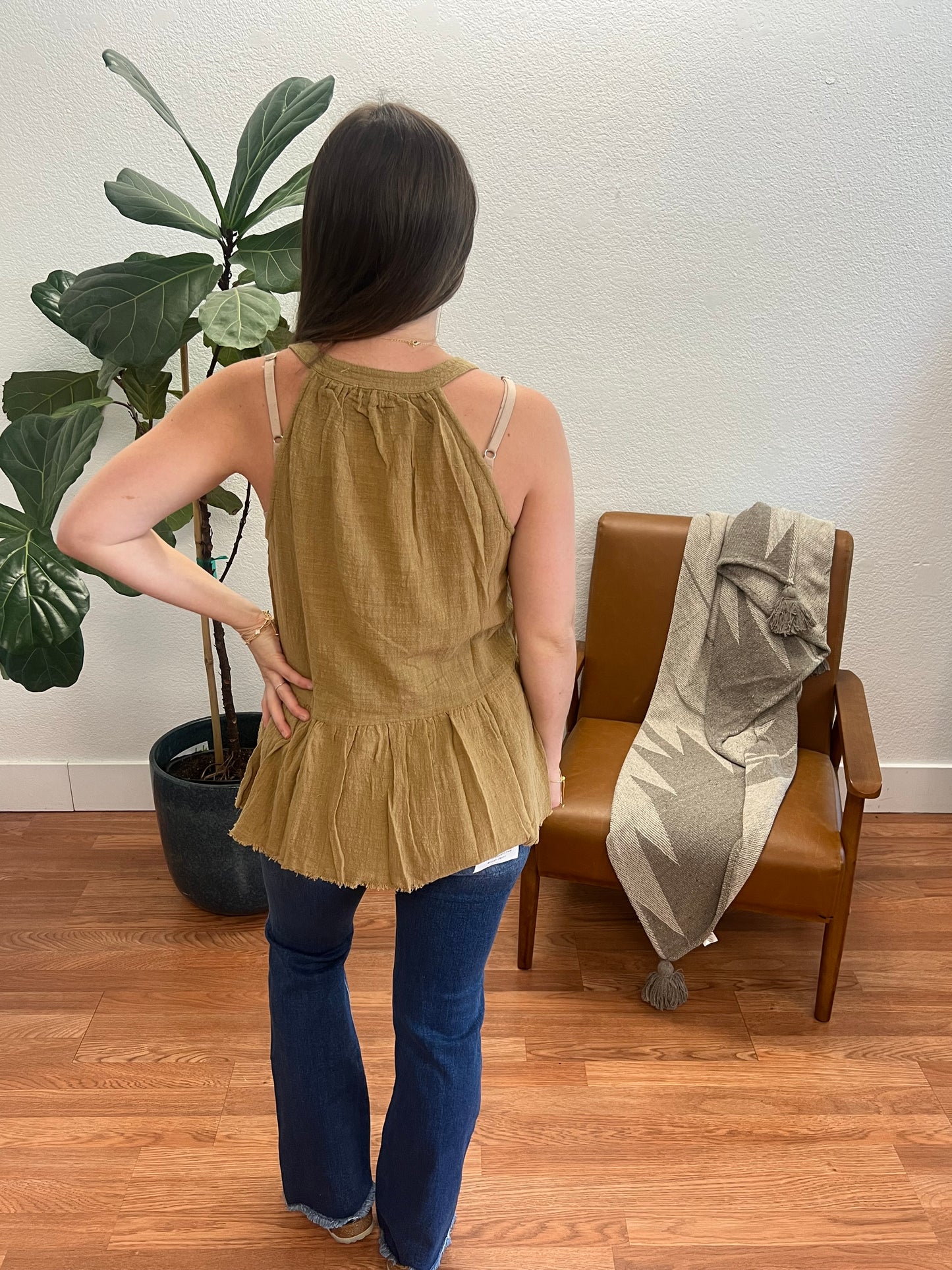 Mustard Split Neck Halter Top