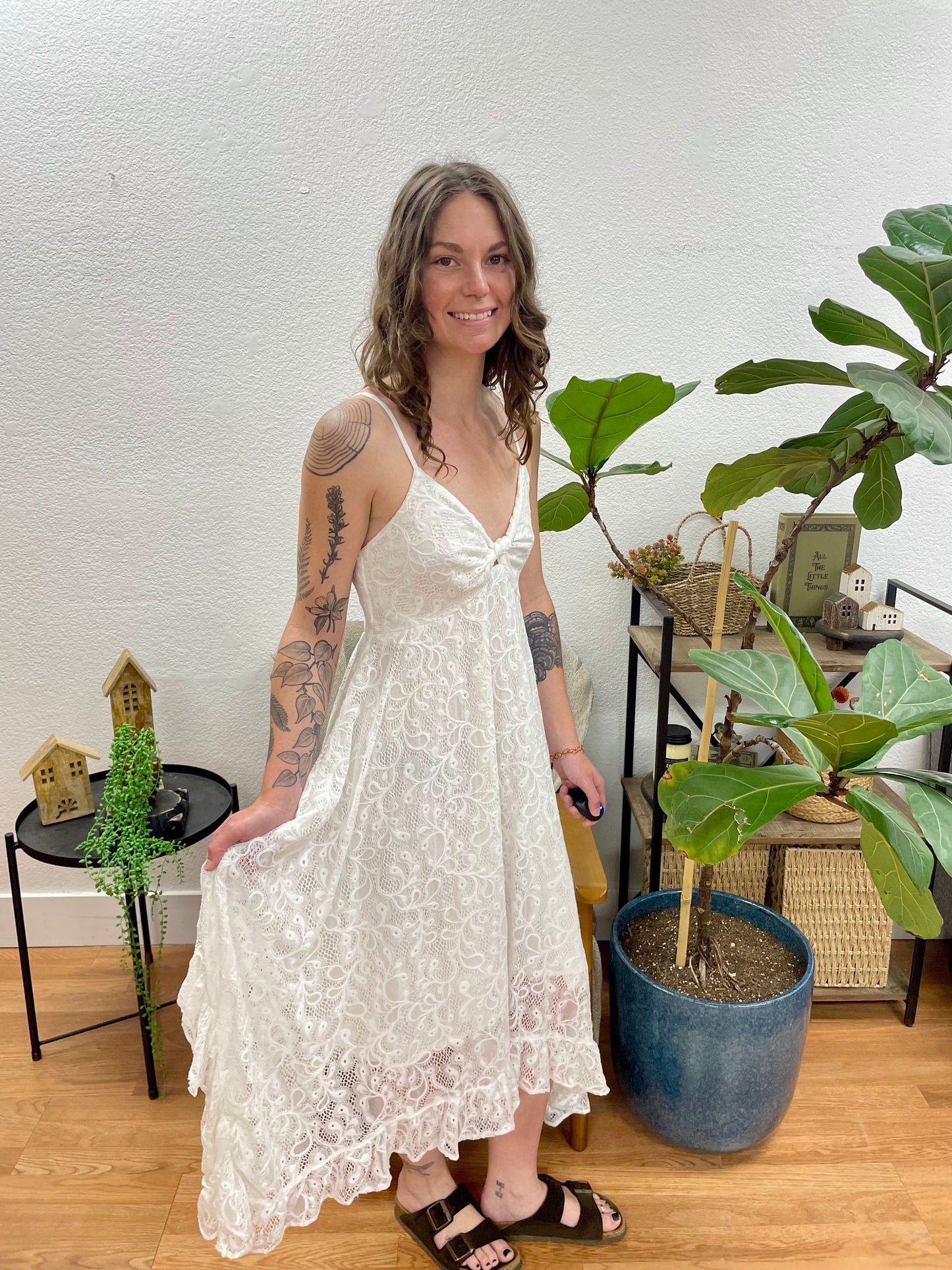 Ivory Hanky Hem Lace Dress