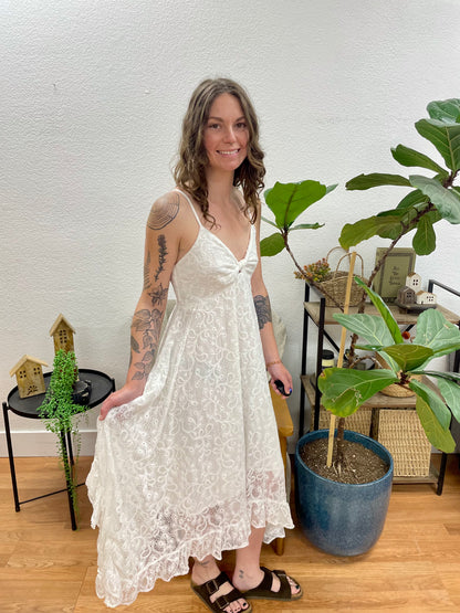 Ivory Hanky Hem Lace Dress