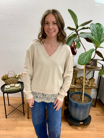 Oatmeal Lace Hem Sweater