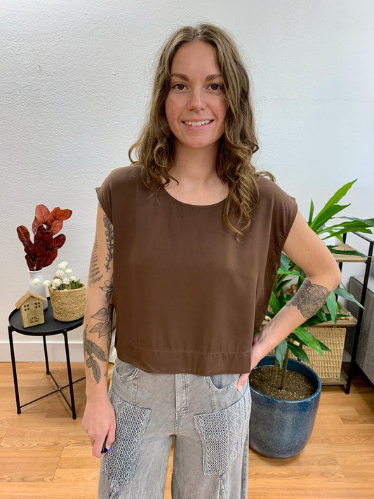 Chocolate Woven Boxy Top