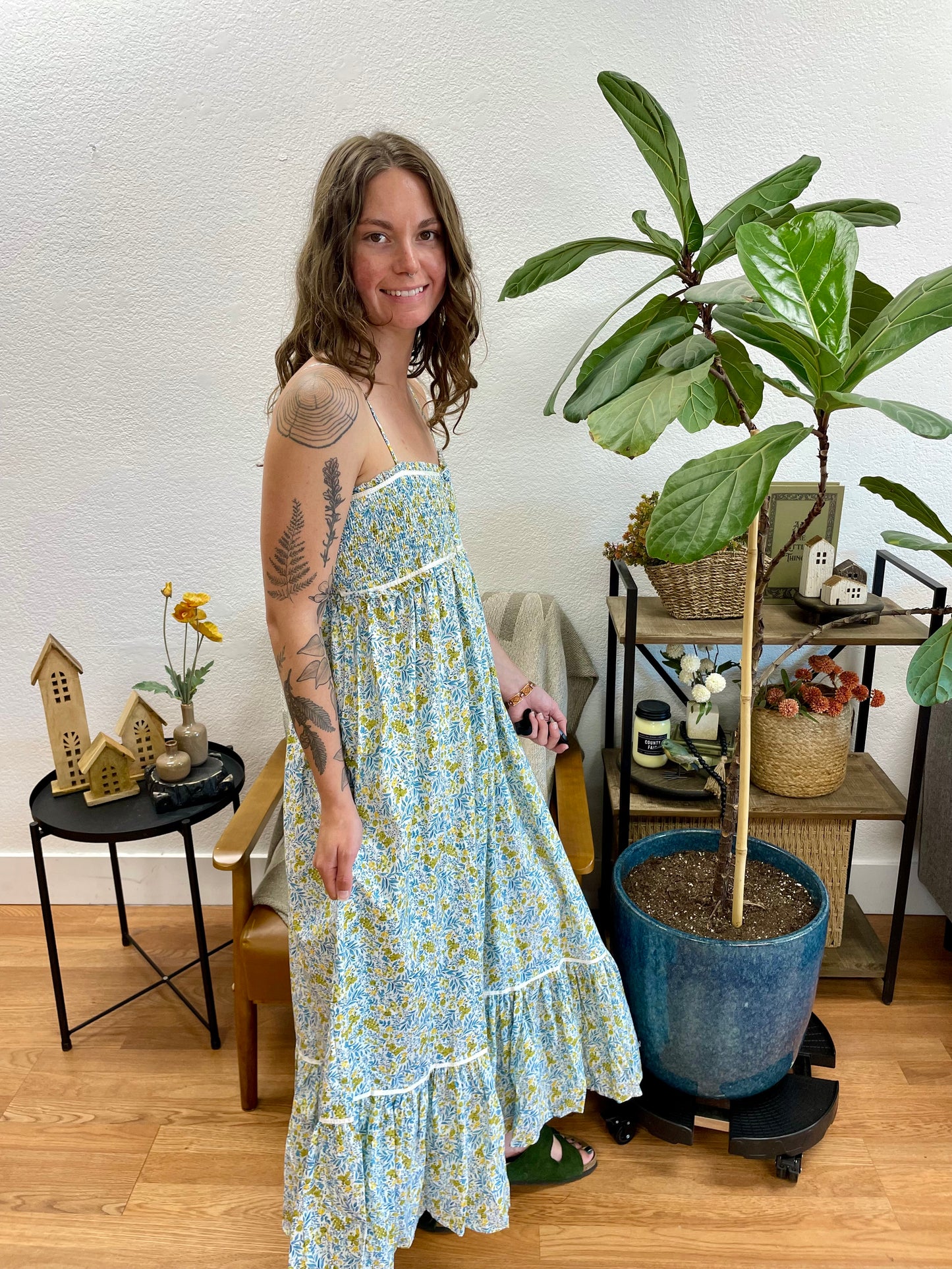 Blue Floral Button Front Dress