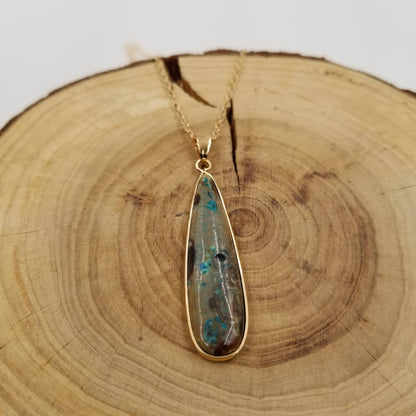 Natural Ocean Stone Long Drop Pendant Necklace