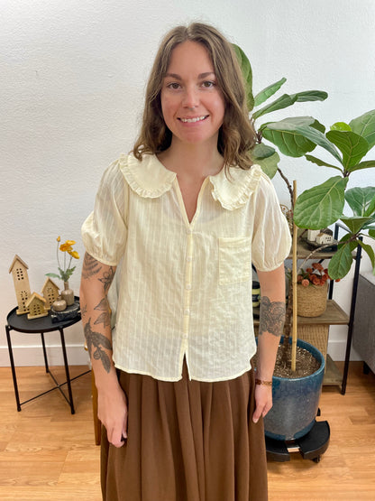 Cream Feminine Button Front Top