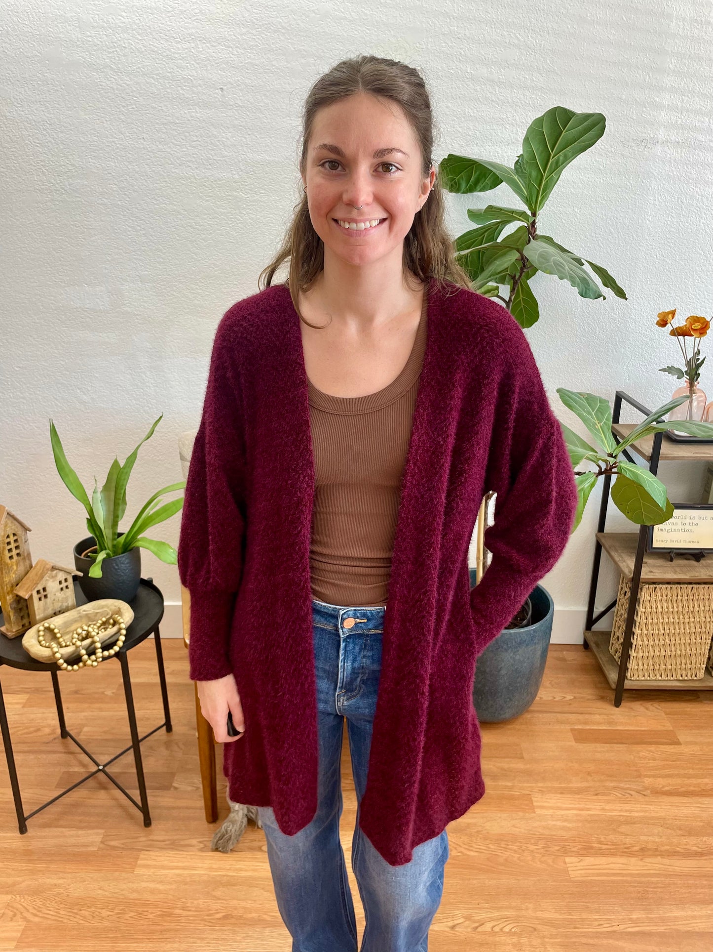 Wine Open Front Cardigan