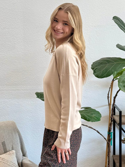 Oatmeal Solid Front Seam Knit Sweater