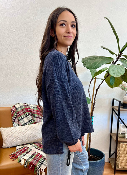 Navy Ribbed Pocket Pullover