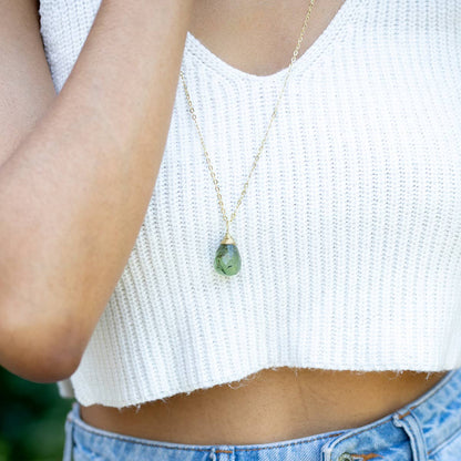Gold-Plated Prehnite Teardrop Necklace