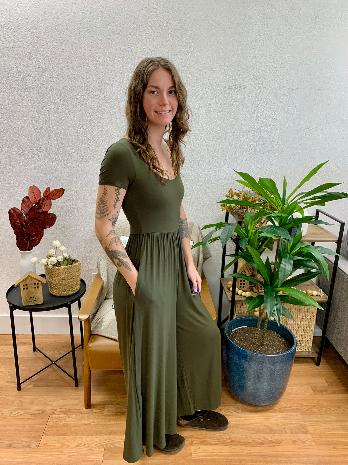 Dark Olive Double Layer Short Sleeve Jumpsuit
