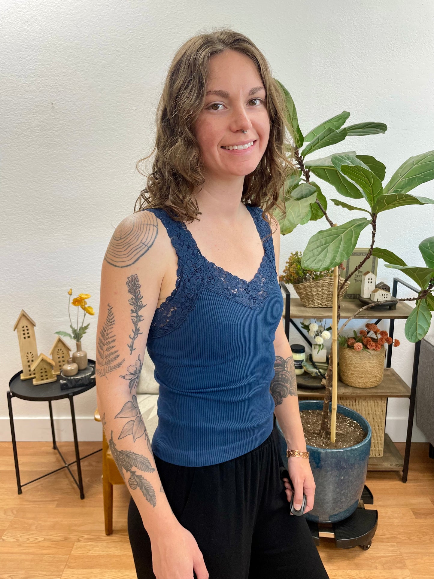 Navy Lace Trim Tank