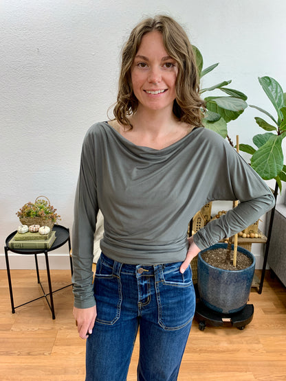 Gun Metal Dolman Long Sleeve Top