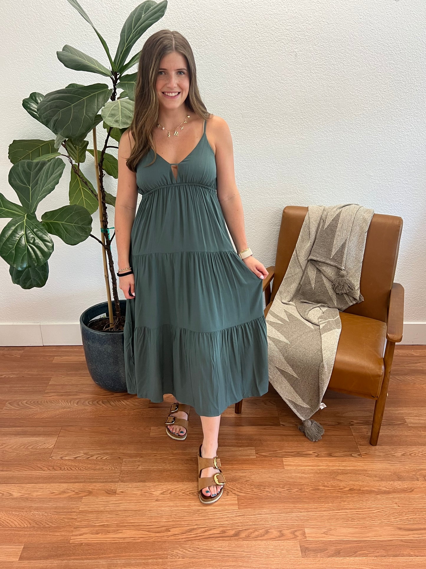 Ash Jade Sweetheart Neckline Tiered Midi Dress
