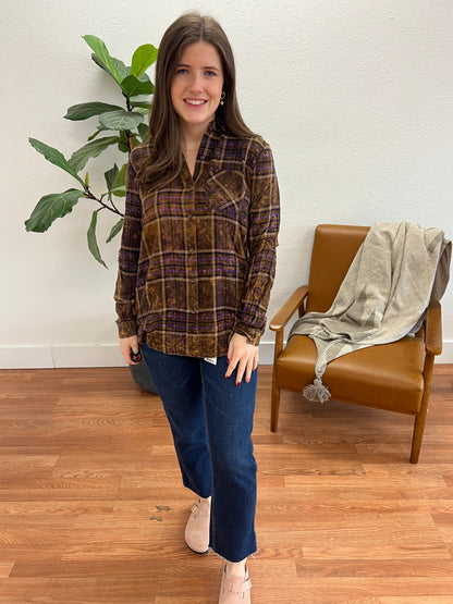 Brown Soft Plaid Button Down