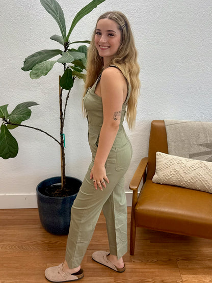 Olive Button Down Jumpsuit