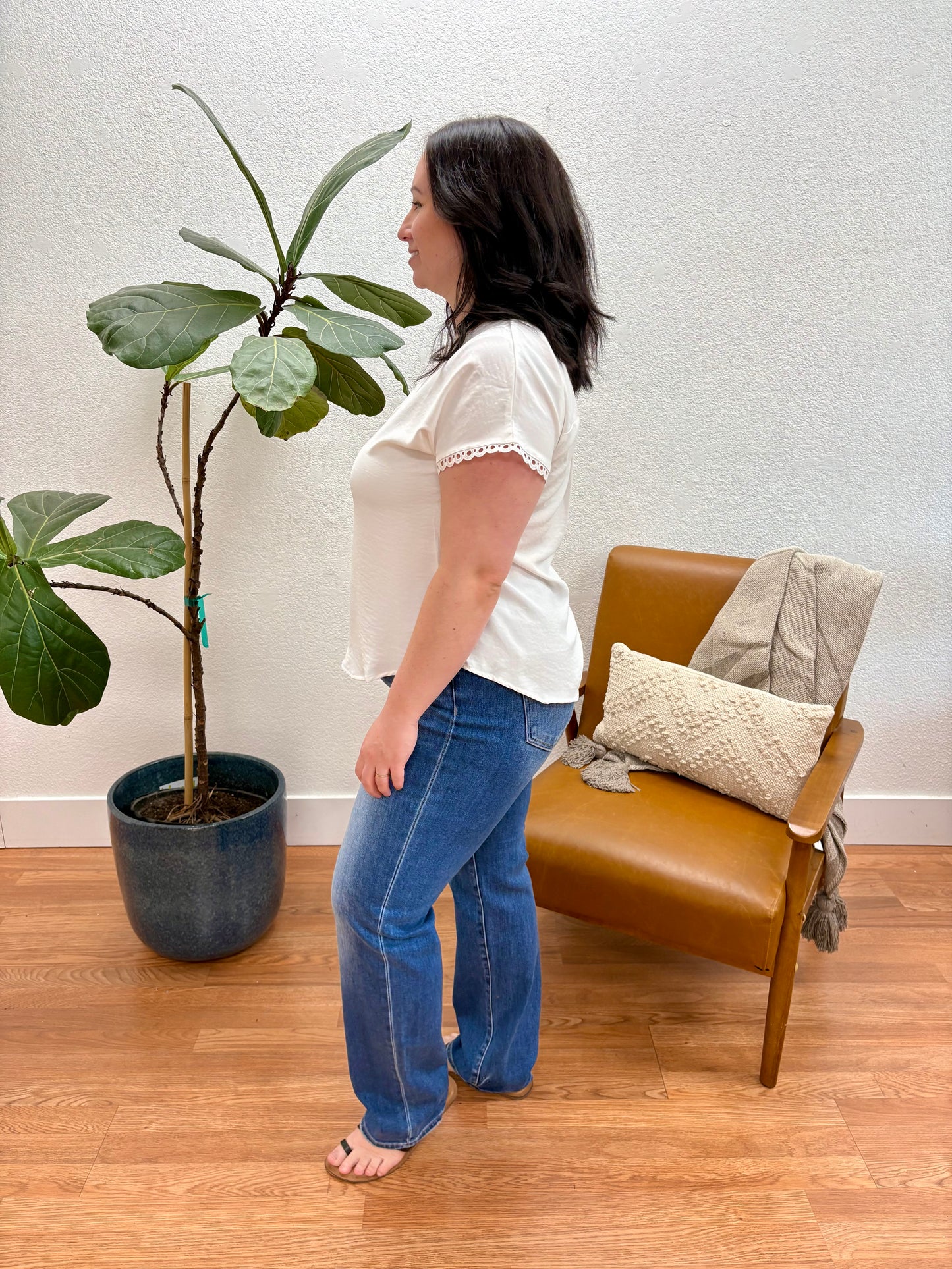White Scallop Henley Top
