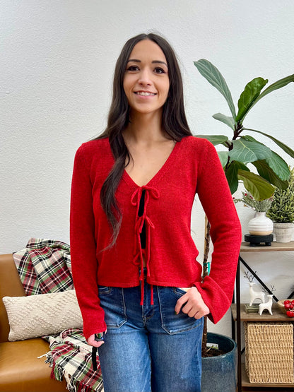 Red Tie Front Cardigan