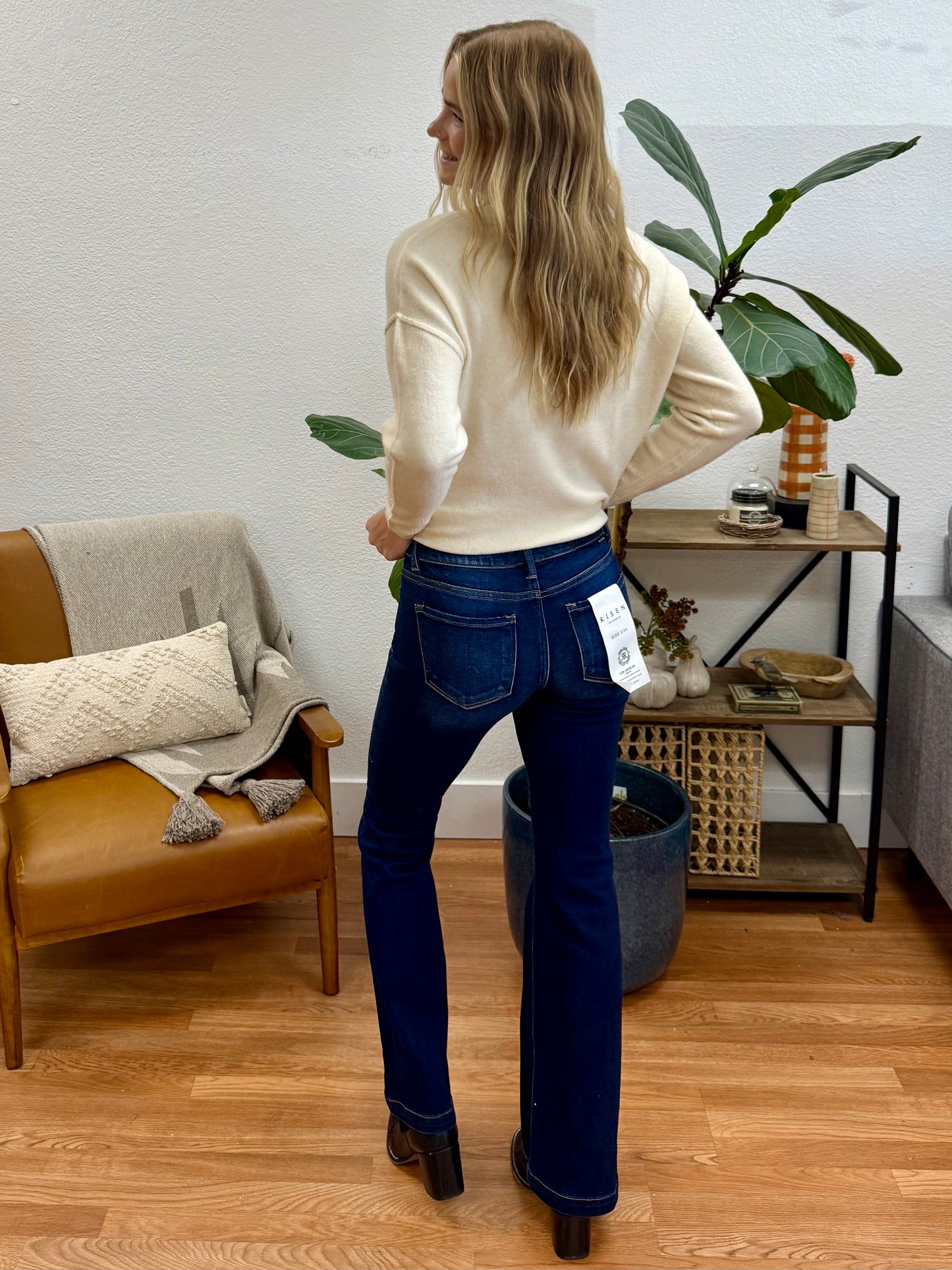 RISEN Deep Blue Low Rise Flare Jeans
