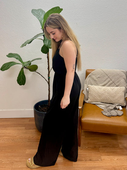 Black Crinkle Cami Jumpsuit
