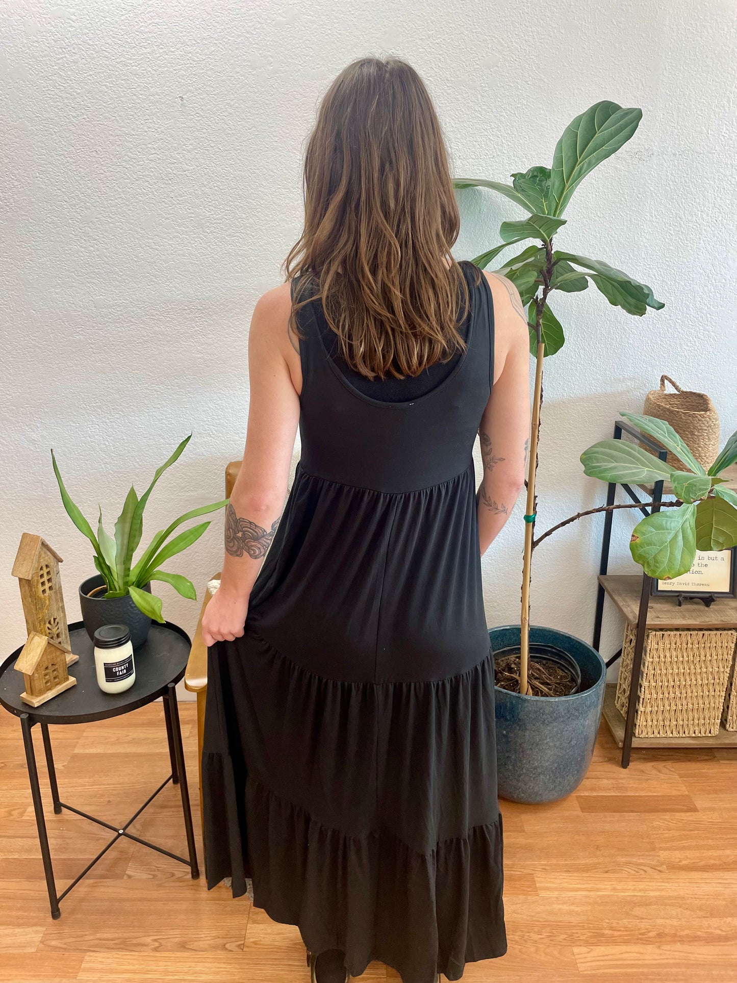 Black Solid Layered Hem Dress - Terra Cottage