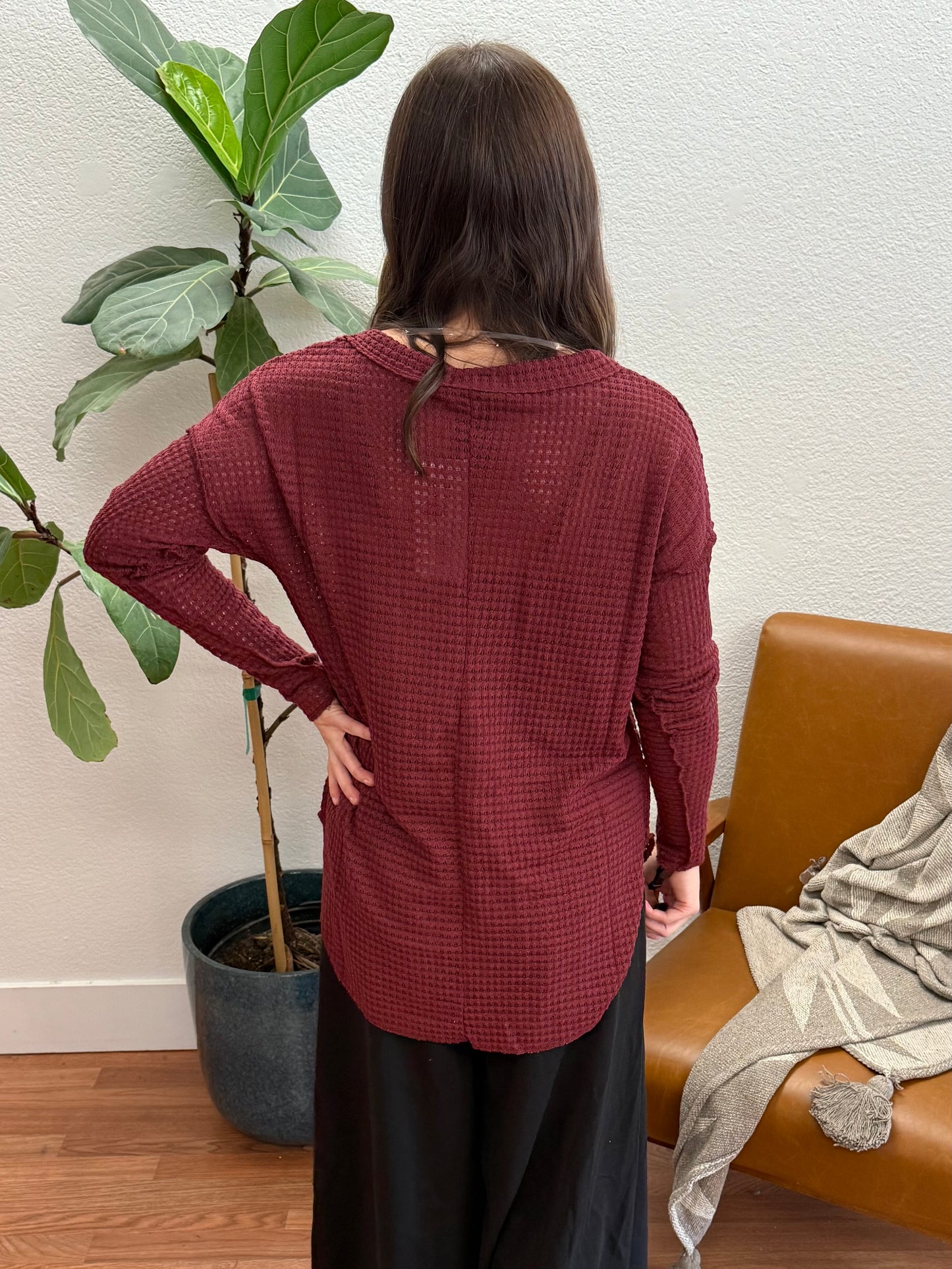 Merlot Scoop Neck Patch Sweater