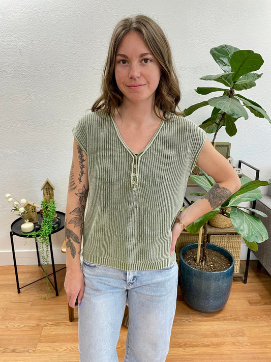 Olive Knit Henley Top