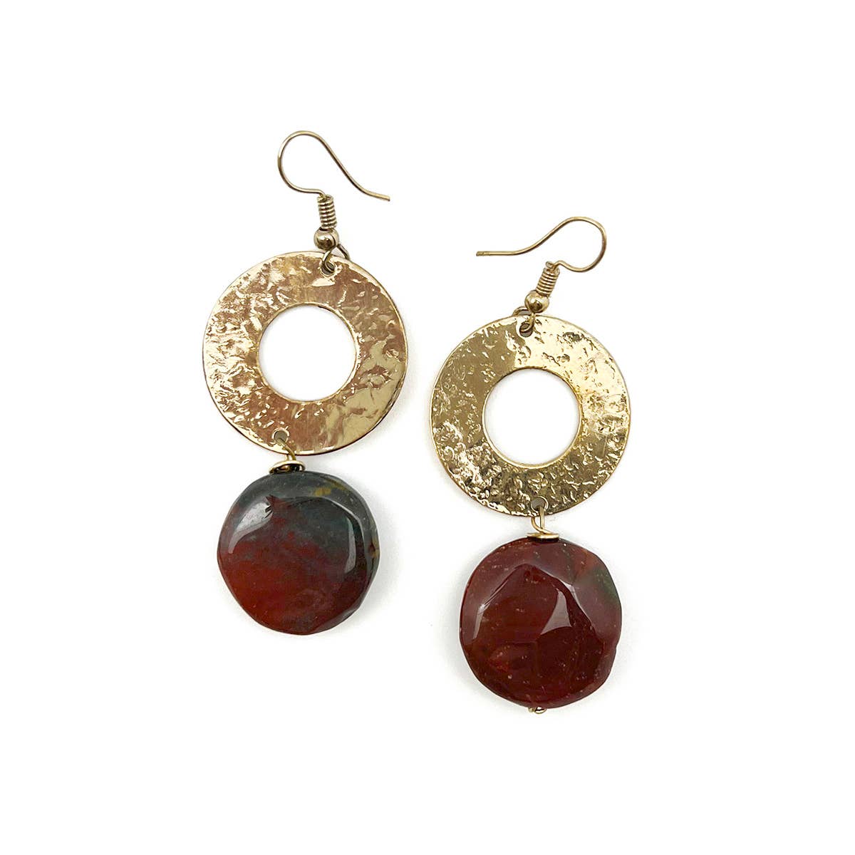 Gold-Plated Long Earrings With Mookaite Stones