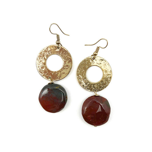 Gold-Plated Long Earrings With Mookaite Stones