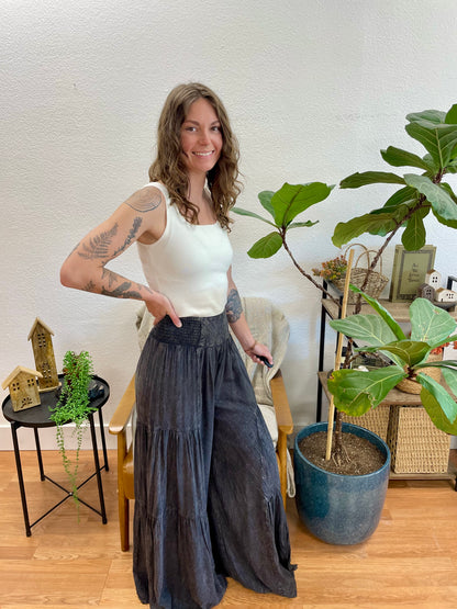 Black Washed Wide Leg Pants