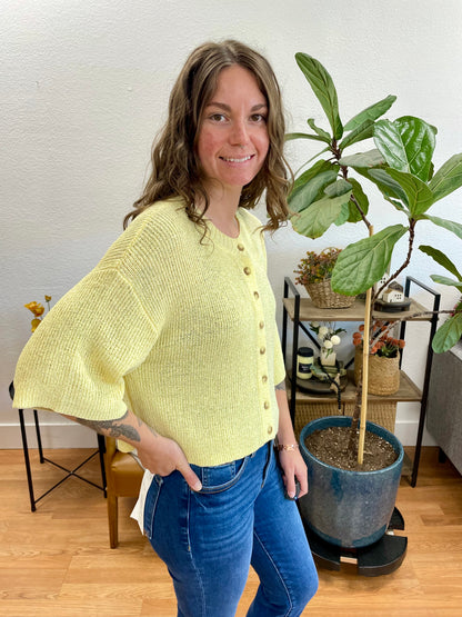 Butter Yellow Boxy Button Up Cardigan