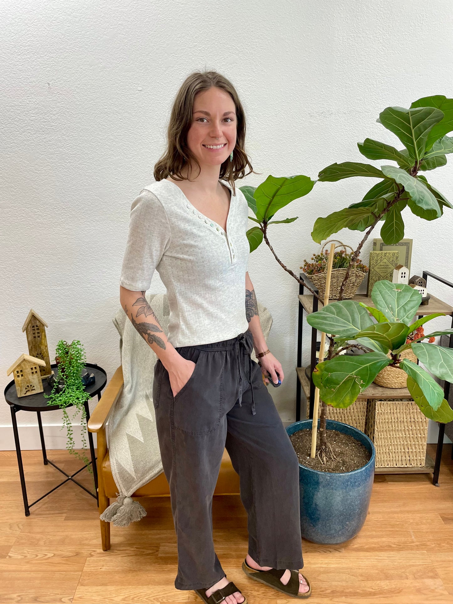 Charcoal Flowy Tencel Pants