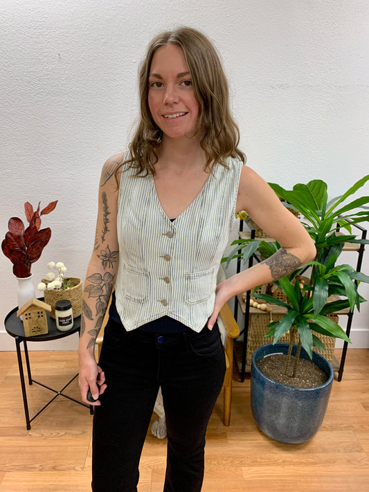 Light Wash Pinstripe Denim Vest