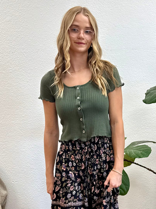 Olive Brushed Waffle Top